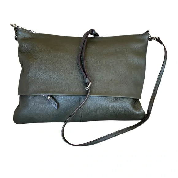 Sanctuary Olive Green Pebbled Leather Top Zip Crossbody Shoulder Bag - Picture 2 of 12